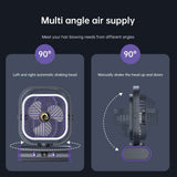 Grey USB Desk Fan with 2400mAh Rechargeable Battery, 5 Speeds Quiet Table Fan, 90° Oscillation, Small Desktop Fan with Night Light