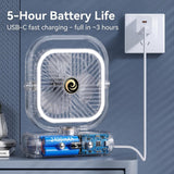 Grey USB Desk Fan with 2400mAh Rechargeable Battery, 5 Speeds Quiet Table Fan, 90° Oscillation, Small Desktop Fan with Night Light