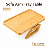 Bamboo Sofa Arm Tray Table, Clip-On Couch Armrest Table for Recliners and Armchairs, TV Dinner, Drink, Snack and Remote Holder, Natural Rectangular, 13 x 9.4 Inch