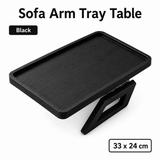 Bamboo Sofa Arm Tray Table, Clip-On Couch Armrest Table for Recliners and Armchairs, TV Dinner, Drink, Snack and Remote Holder, Black Rectangular, 13 x 9.4 Inch