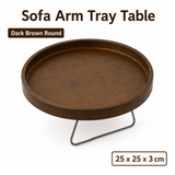 Bamboo Sofa Arm Tray Table for Couch Armrests, Space-Saving TV Dinner, Drink, Snack and Remote Holder, Dark Brown Round, 9.8 x 1.2 Inch