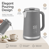Gray electric kettle, 1.7L stainless steel kettle, 1500W rapid heating, with LED display, adjustable temperature, double-walled anti-scalding design, automatic power-off function, black.