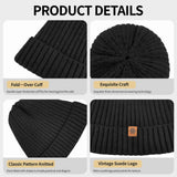 Unisex black warm knitted winter hat, fleece lining, soft and warm, ski hat, narrow brim, suitable for cold weather. In Australia - Darrahopens