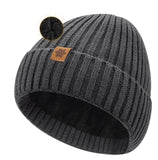 Unisex dark gray warm knitted winter hat, fleece lining, soft and warm, ski hat, narrow brim, suitable for cold weather.