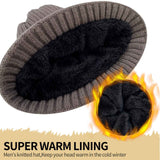 Unisex brown warm knitted winter hat, fleece lining, soft and warm, ski hat, narrow brim, suitable for cold weather. In Australia - Darrahopens
