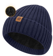Unisex navy blue warm knitted winter hat, fleece lining, soft and warm, ski hat, narrow brim, suitable for cold weather. In Australia - Darrahopens
