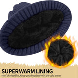 Unisex navy blue warm knitted winter hat, fleece lining, soft and warm, ski hat, narrow brim, suitable for cold weather. In Australia - Darrahopens