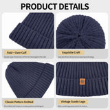 Unisex navy blue warm knitted winter hat, fleece lining, soft and warm, ski hat, narrow brim, suitable for cold weather. In Australia - Darrahopens