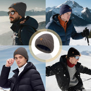 Unisex navy blue warm knitted winter hat, fleece lining, soft and warm, ski hat, narrow brim, suitable for cold weather.