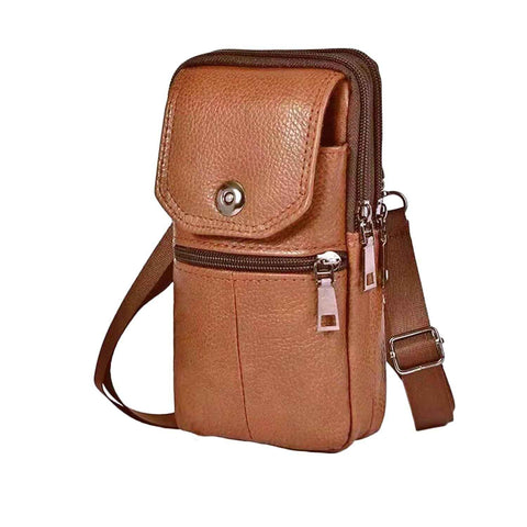 Brown genuine Leather Men’s Crossbody Waist Bag, Multifunctional Belt Pouch, Portable Outdoor Phone & ID Card Holder, Casual Fanny Pack for Daily‑use In Australia - Darrahopens