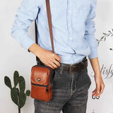 Brown genuine Leather Men’s Crossbody Waist Bag, Multifunctional Belt Pouch, Portable Outdoor Phone & ID Card Holder, Casual Fanny Pack for Daily‑use In Australia - Darrahopens