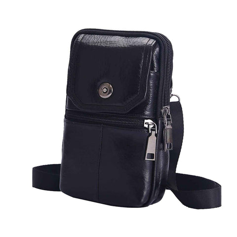Black genuine Leather Men’s Crossbody Waist Bag, Multifunctional Belt Pouch, Portable Outdoor Phone & ID Card Holder, Casual Fanny Pack for Daily‑use In Australia - Darrahopens