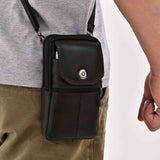 Black genuine Leather Men’s Crossbody Waist Bag, Multifunctional Belt Pouch, Portable Outdoor Phone & ID Card Holder, Casual Fanny Pack for Daily‑use In Australia - Darrahopens