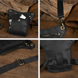 Black men's Genuine Leather Outdoor Sporting Hiking Waist Hip Pack Messenger Shoulder Drop Leg Thigh Bag Pouches
