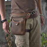Brown men's Genuine Leather Outdoor Sporting Hiking Waist Hip Pack Messenger Shoulder Drop Leg Thigh Bag Pouches In Australia - Darrahopens