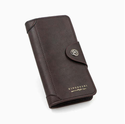 Dark brown wallet for Men, High-End Stylish Long Leather Billfold with Magnetic Closure and Multiple Credit Card Slots, Ultra Thin Three-in-One Business Organizer
