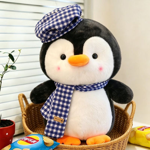 23cm Blue Grid Cute Penguin Plush Toy with Hat, Plush Animal Doll, Cute Penguin Toy, Christmas Gift, Birthday Gift, Home Decoration In Australia - Darrahopens