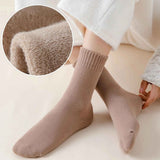 5 Pairs oatmeal colore Thermal Mid-Calf Socks Thermal Mid-Calf Socks - Thick Fleece Lined Winter Socks, Heat Retention Cotton Socks for Men & Women, Cold Weather Cozy Wear