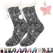 Mixed black extra-thick knitted slippers and socks for winter, fluffy cashmere warm floor socks, non-slip, comfortable and warm indoor socks, unisex. In Australia - Darrahopens