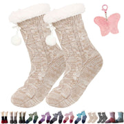 Extra thick white knitted slippers and socks for winter, fluffy cashmere warm floor socks, non-slip, comfortable and warm indoor socks, unisex. In Australia - Darrahopens
