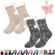 2-Pair Pack of Extra Thick Knitted Slippers and Socks for Winter, Fluffy Cashmere Warm Floor Socks, Non-Slip Comfortable and Warm Indoor Socks, Unisex (Mixed Black + Mixed White) In Australia - Darrahopens