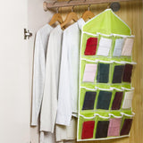 Green wardrobe hanging storage bag, portable 16-pocket hanging organizer bag, can store socks, bras and underwear, wardrobe organizer bag, back door storage bag. In Australia - Darrahopens