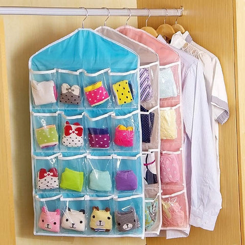 Blue hanging wardrobe organizer bag, portable 16-pocket hanging organizer bag, can store socks, bras and underwear, wardrobe organizer bag, back door storage bag. In Australia - Darrahopens
