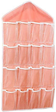 Pink wardrobe hanging storage bag, portable 16-pocket hanging organizer bag, can store socks, bras and underwear, wardrobe organizer bag, back door storage bag. In Australia - Darrahopens
