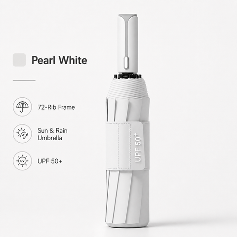 White automatic travel umbrella with 60 ribs, large double-layered wind and rainproof umbrella, portable folding sun umbrella, outdoor rain and sun protection. In Australia - Darrahopens