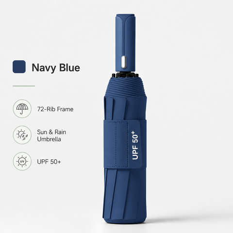 Navy blue automatic travel umbrella with 60 ribs, large double-layered windproof and rainproof umbrella, portable folding sun umbrella, outdoor rain and sun protection. In Australia - Darrahopens