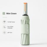 Light green automatic travel umbrella with 72 ribs, large double-layered windproof and rainproof umbrella, portable folding sun umbrella, outdoor rain and sun protection.