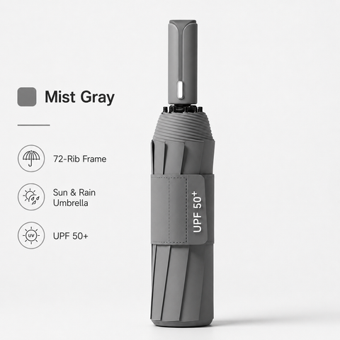 Gray automatic travel umbrella with 72 ribs, large double-layered weatherproof umbrella, portable folding sun umbrella, outdoor rain and sun protection. In Australia - Darrahopens
