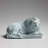 Classic Reclining Lion Sculpture Minimalist Green Plaster Desk Ornament for Living Room, Study, or Office Decoration