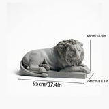 Classic Reclining Lion Sculpture Minimalist Green Plaster Desk Ornament for Living Room, Study, or Office Decoration