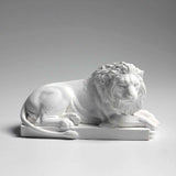 Classic Reclining Lion Sculpture Minimalist White Plaster Desk Ornament for Living Room, Study, or Office Decoration