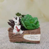 Whimsical Resin Bunny Planter - Cute Rabbit with Book on Tree Stump Design, Mini Succulent Pot for Indoor & Outdoor Garden Decor