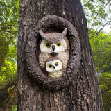 Owl with Tree Hole Statue – Weather-Resistant Resin Garden Decor with Natural Bark Texture – Outdoor Wall Hanging Ornament for Yard, Patio, and Forest Theme Decoration