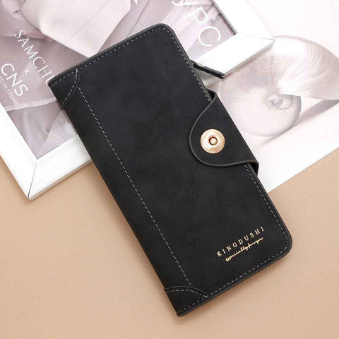 F309-12 Black Matte Long Wallet with Zipper and Magnet 2-Pack