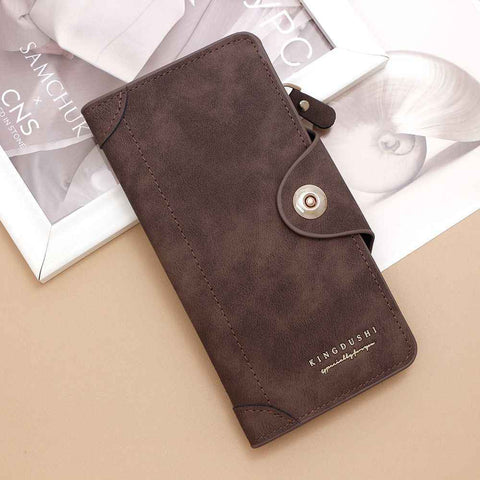 F309-12 Dark Brown Matte Long Wallet with Zipper and Magnet 2-Pack