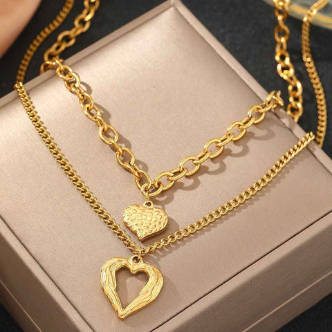 Gold Stainless Steel Angel Wing Heart Pendant Necklace 2-Pack C7247