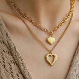 Gold Stainless Steel Angel Wing Heart Pendant Necklace 2-Pack C7247