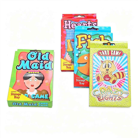 Set of 4 Assorted Card Games Crazy Eights Old Maid Hearts And Go Fish