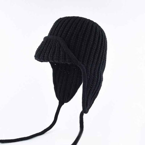 Women Plain Aviator Hat with Earflaps Black