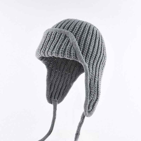 Women Plain Aviator Hat with Earflaps Gray