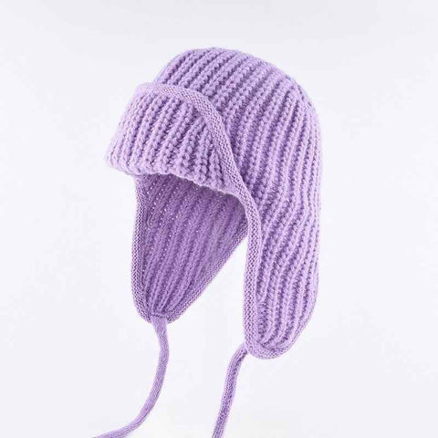 Women Plain Aviator Hat with Earflaps Purple