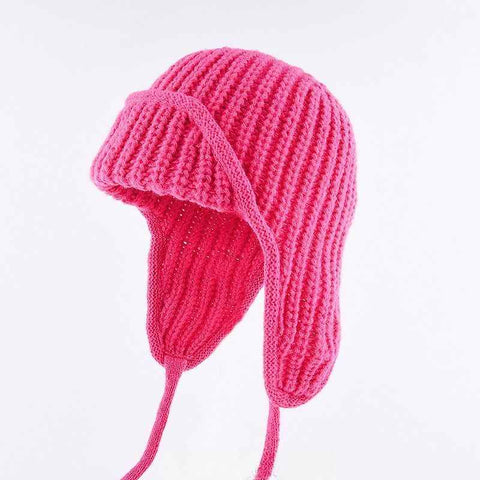 Women Plain Aviator Hat with Earflaps Rose Red