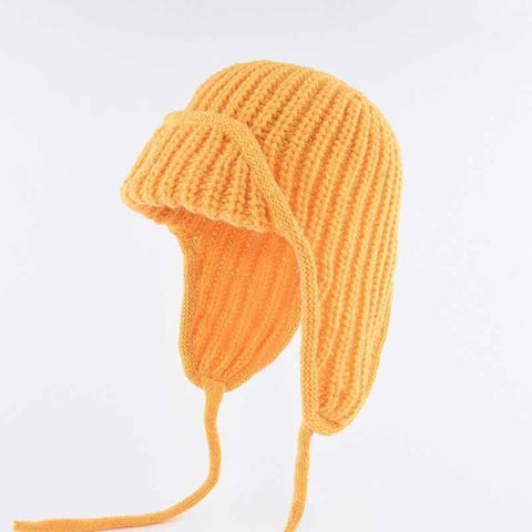 Women Plain Aviator Hat with Earflaps Yellow
