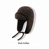 Women Sherpa Aviator Beanie - Warm Earflap Knit Hat Dark Coffee