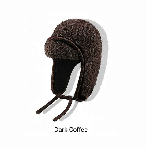 Women Sherpa Aviator Beanie - Warm Earflap Knit Hat Dark Coffee