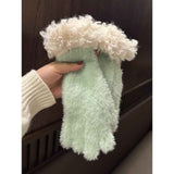 Women Winter Faux Mink Spliced Five-Finger Gloves Green